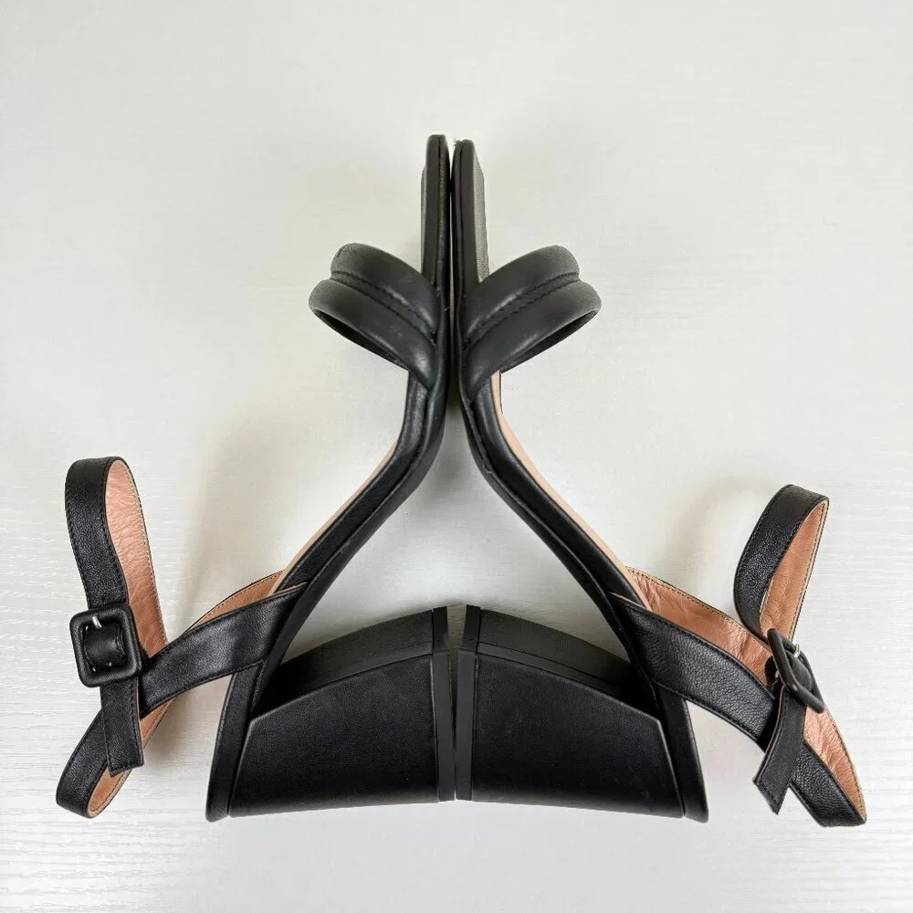 Prezioso Black Leather Stack Heel Sandals Made In Italy
